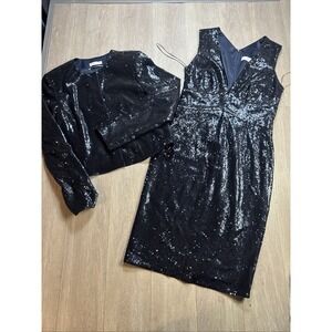 ST. EMILE 2 Piece Formal Evening Dress Matching Crop Jacket Sequin Sparkle Read*